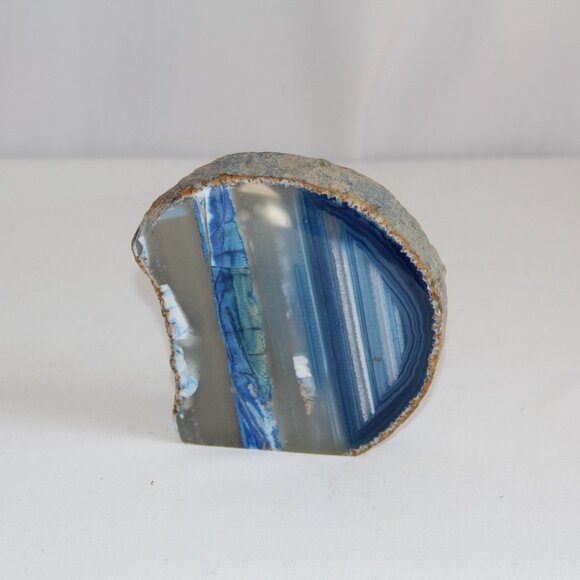 Genuine Blue Agate Sliced Quartz Geode.Gorgeous Various Hues of Blue Striated